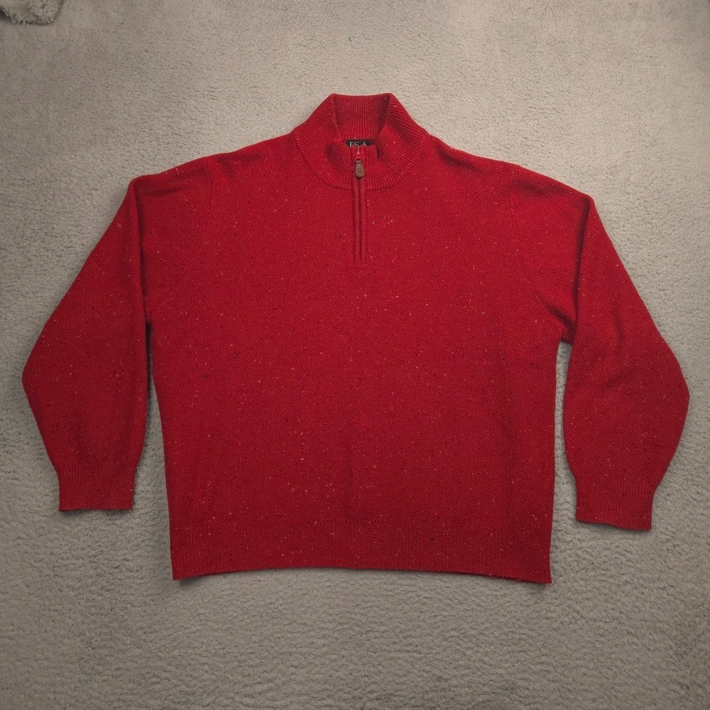Jos A Bank Men XL Red Lambswool Quarter Zip Sweater Pullover Speckled Knit - Picture 1 of 9